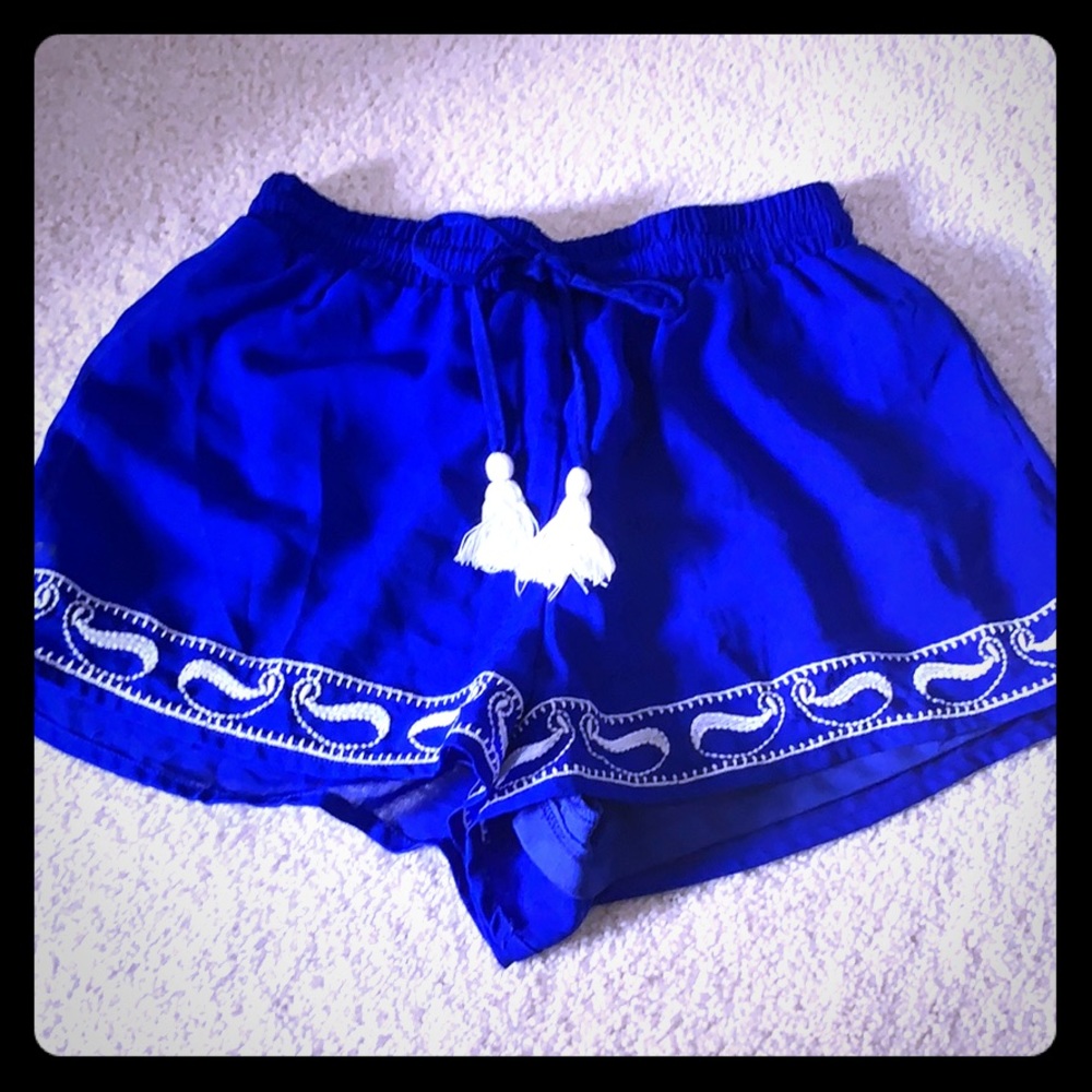 Royal blue shorts with tassel tie